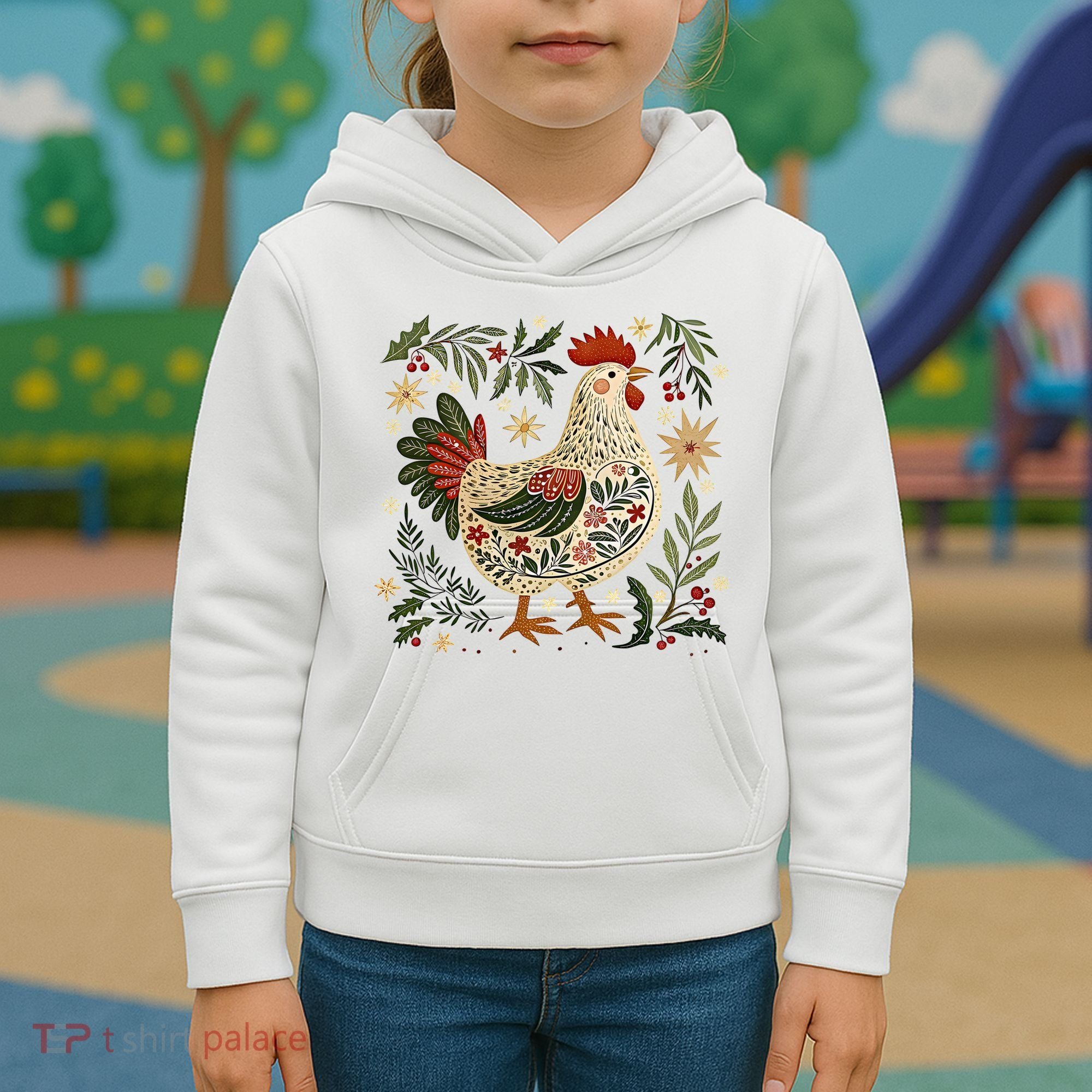 Christmas Chicken Western Floral Kids Hoodie