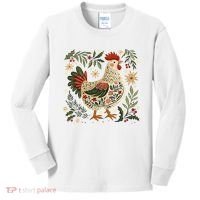 Christmas Chicken Western Floral Kids Long Sleeve Shirt thumb 0