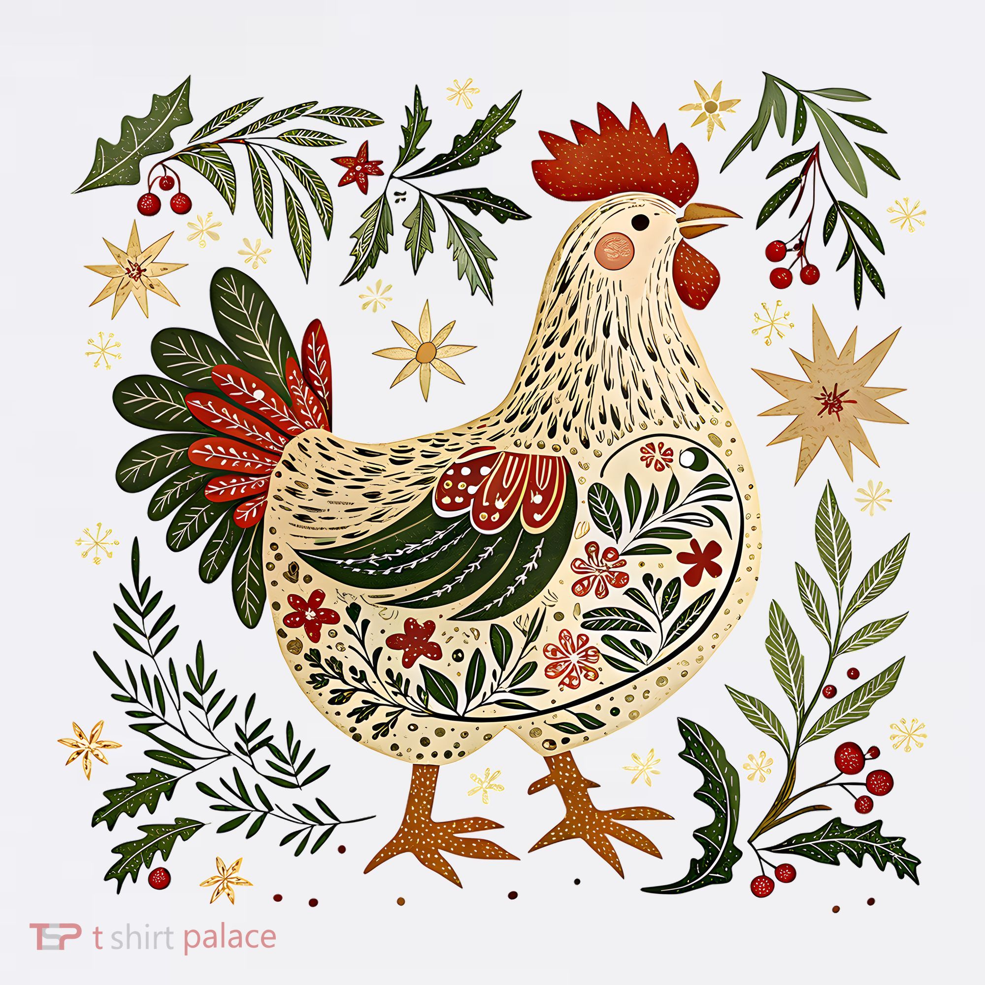 Christmas Chicken Western Floral Kids Long Sleeve Shirt