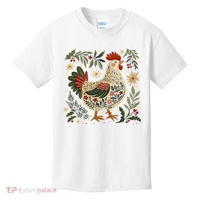 Christmas Chicken Western Floral Kids T-Shirt