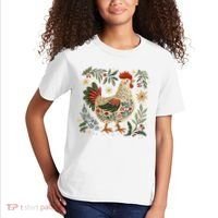 Christmas Chicken Western Floral Kids T-Shirt thumb 2