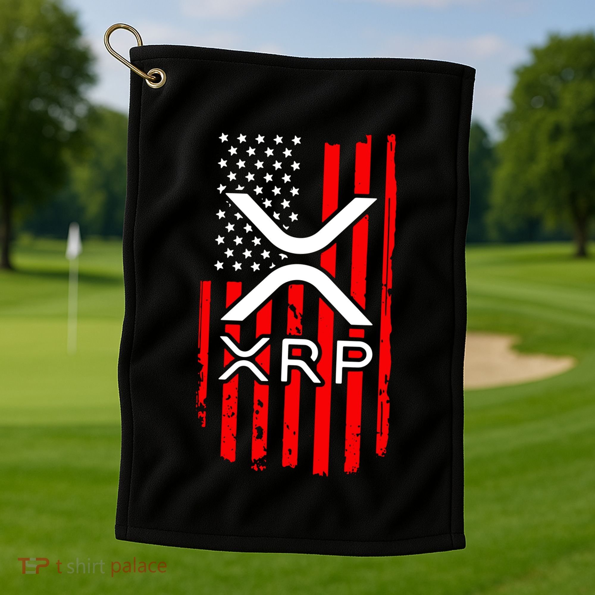 Crypto Currency Xrp Ripple Internet Money American Flag Golf Towel