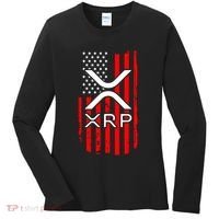 Crypto Currency Xrp Ripple Internet Money American Flag Women's Long Sleeve Shirt thumb 0