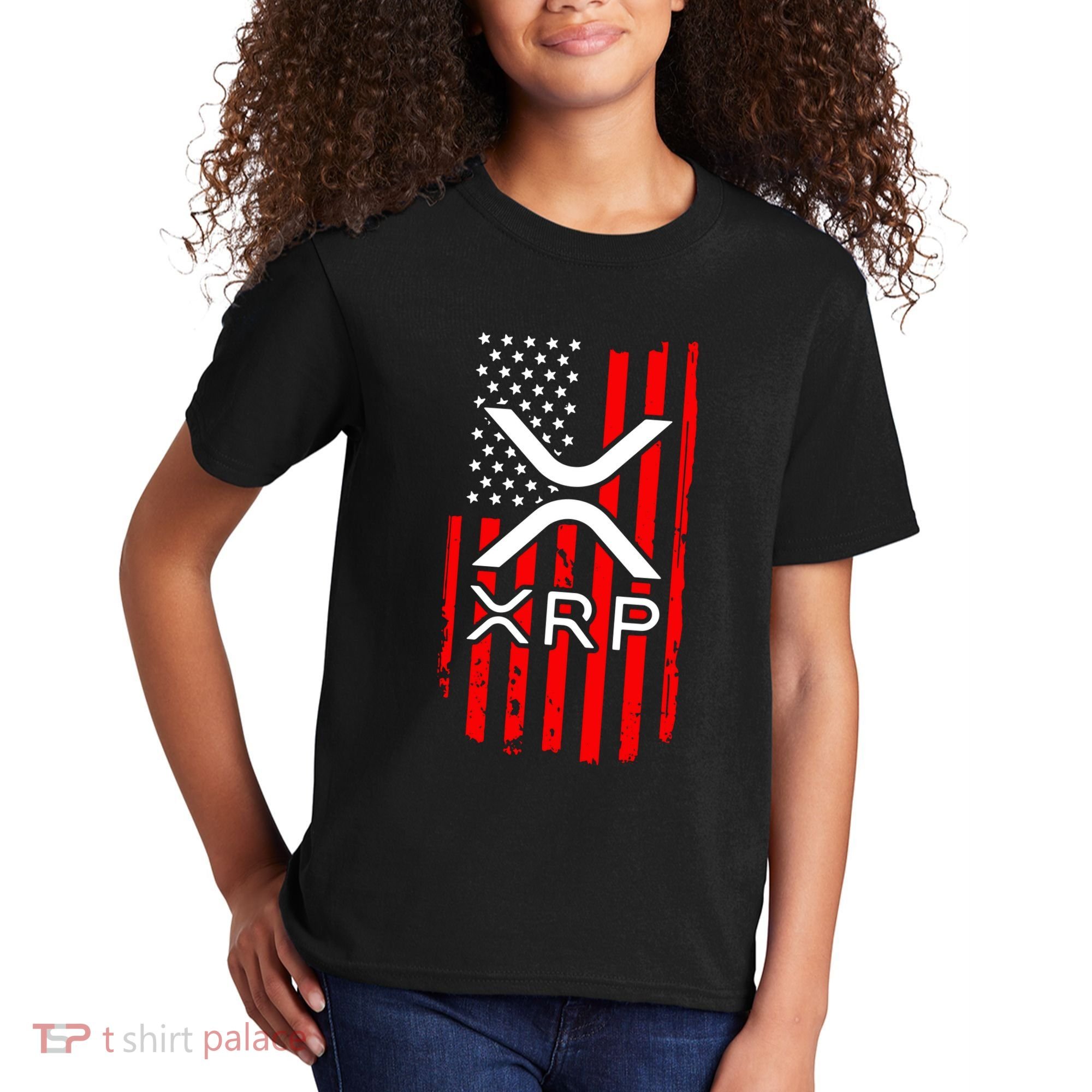 Crypto Currency Xrp Ripple Internet Money American Flag Kids T-Shirt