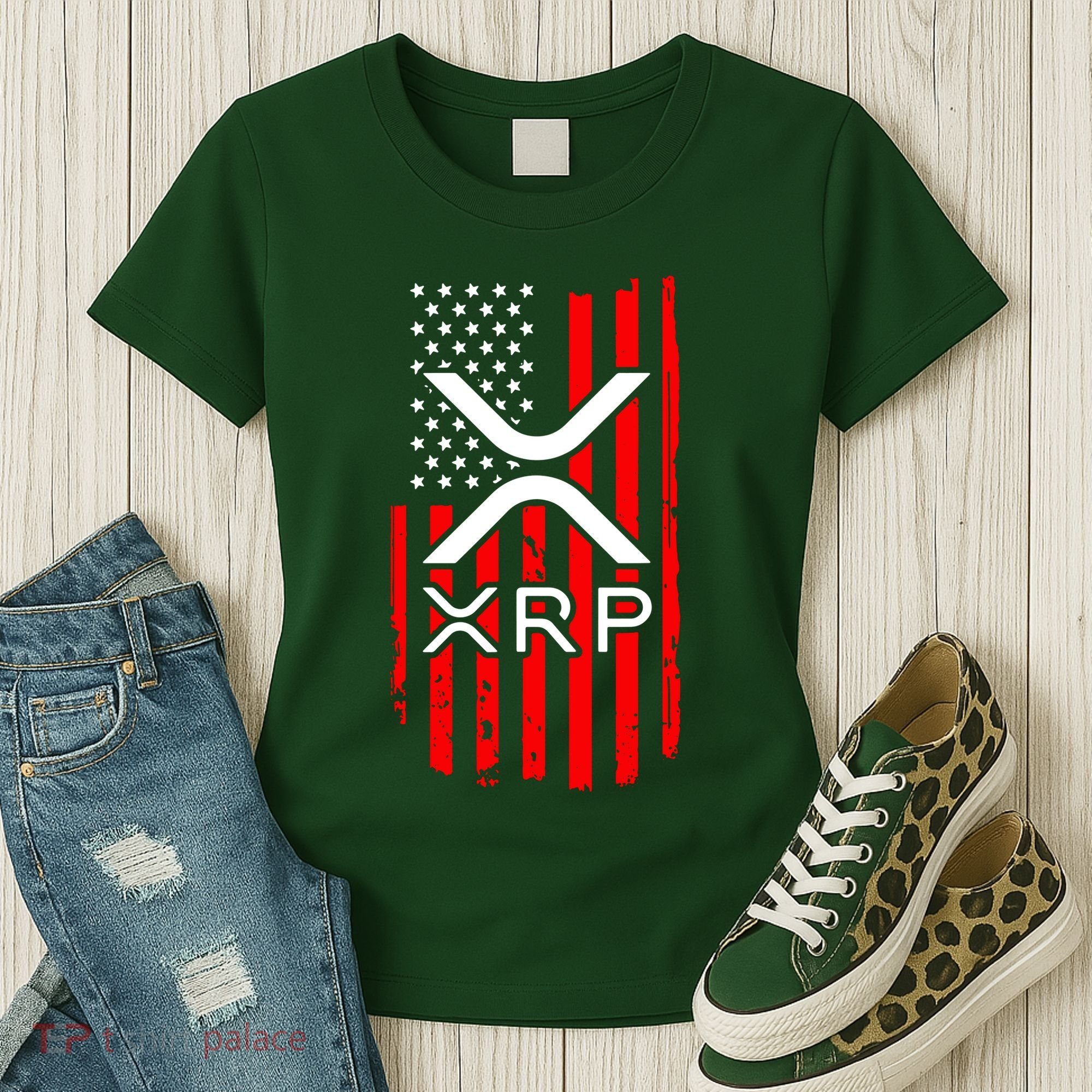 Crypto Currency Xrp Ripple Internet Money American Flag Women's T-Shirt