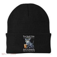 Coffee Cat You Smell Like Drama And A Headache Funny Beanie thumb 0