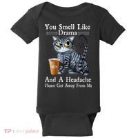 Coffee Cat You Smell Like Drama And A Headache Funny Baby Bodysuit thumb 0
