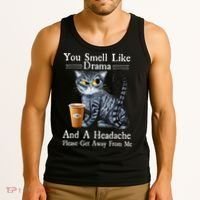 Coffee Cat You Smell Like Drama And A Headache Funny Tank Top thumb 3