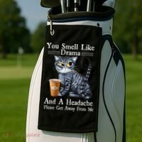 Coffee Cat You Smell Like Drama And A Headache Funny Golf Towel thumb 2