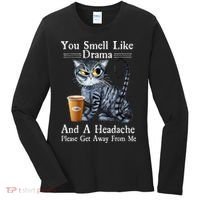 Coffee Cat You Smell Like Drama And A Headache Funny Women's Long Sleeve Shirt thumb 0