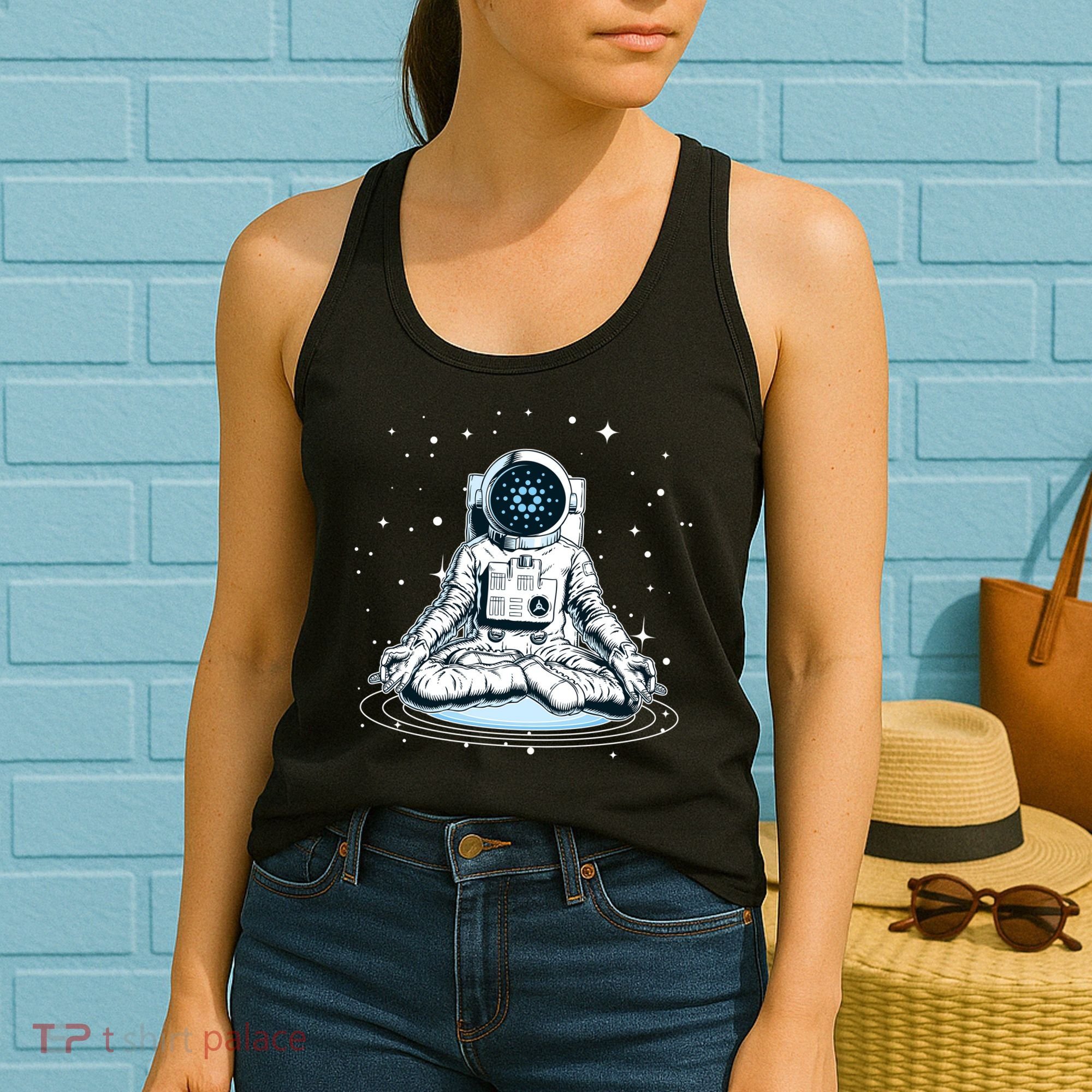 Cardano Cryptocurrency Yoga Space Astronaut Women's Tank Top