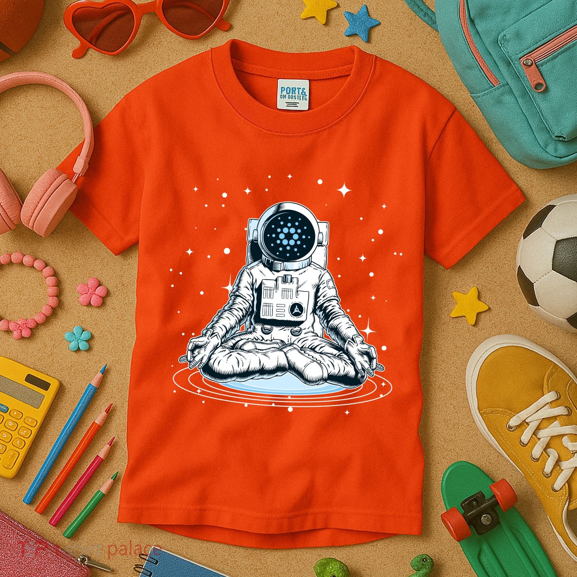 Cardano Cryptocurrency Yoga Space Astronaut Kids T-Shirt