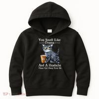 Coffee Cat You Smell Like Drama And A Headache Funny Kids Hoodie thumb 0