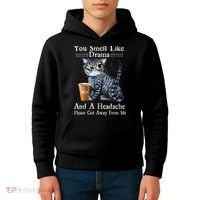 Coffee Cat You Smell Like Drama And A Headache Funny Kids Hoodie thumb 4