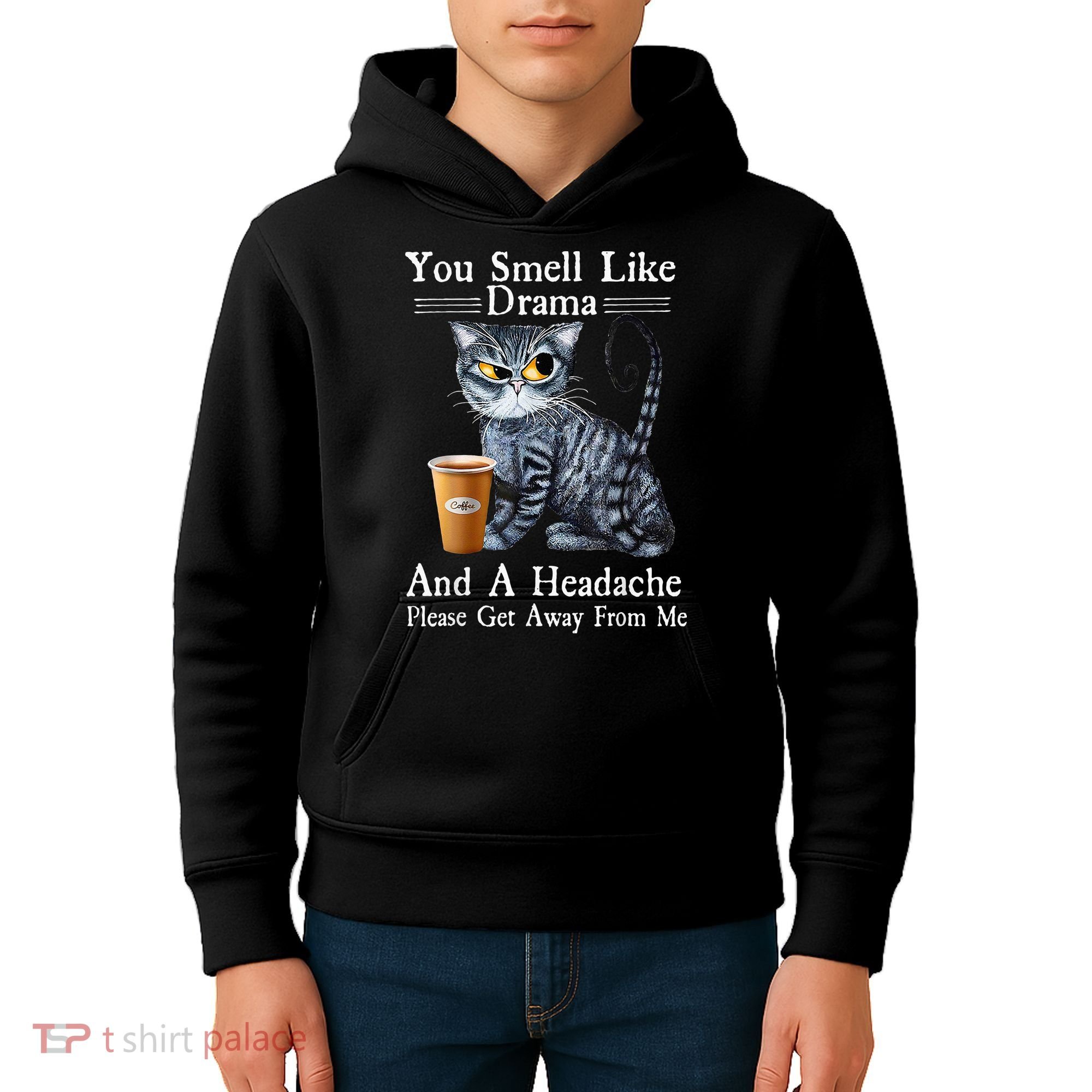 Coffee Cat You Smell Like Drama And A Headache Funny Kids Hoodie