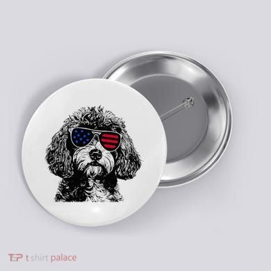 Cavapoo Dog 4th July America Usa Flag Button