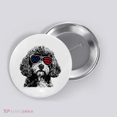 Cavapoo Dog 4th July America Usa Flag Button