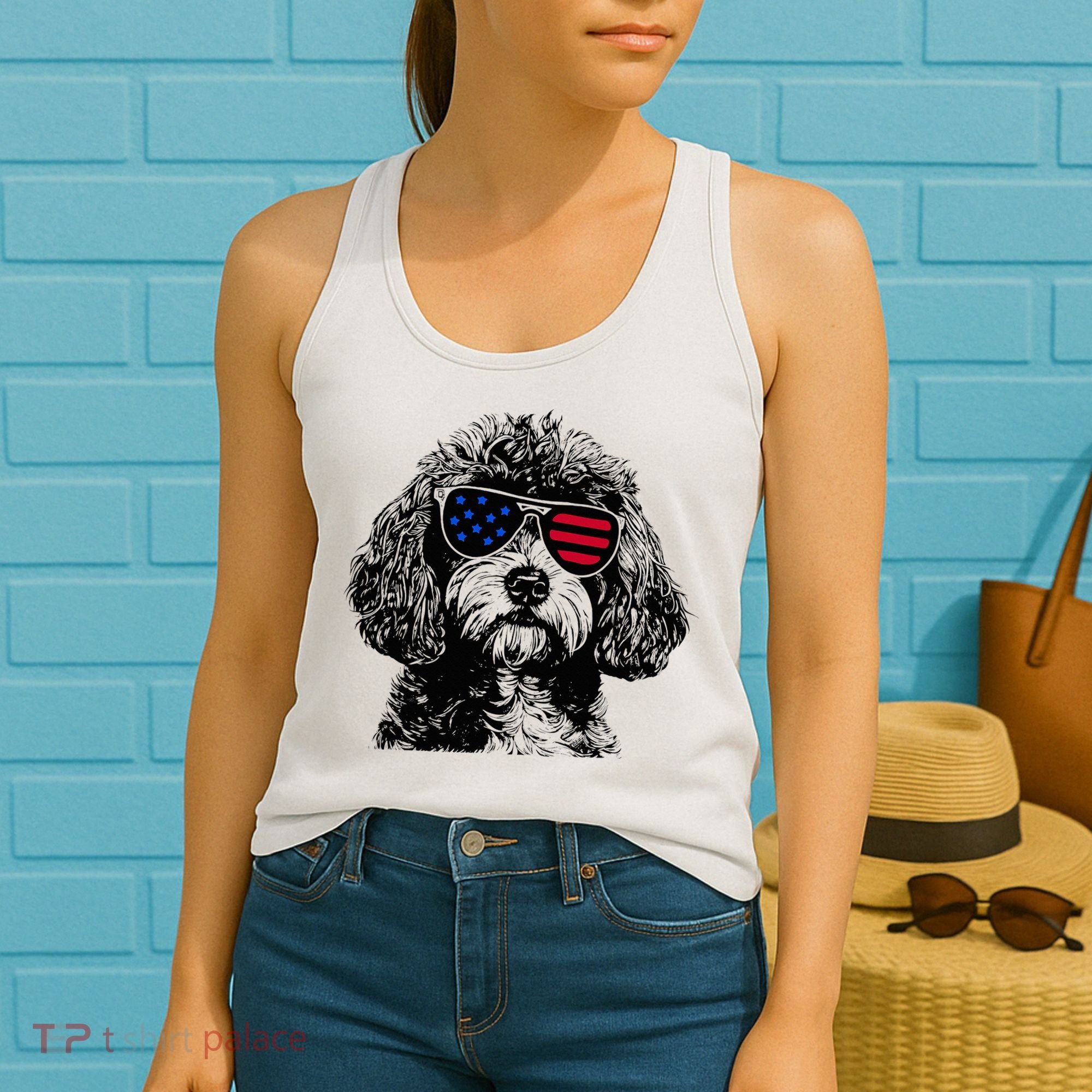 Cavapoo Dog 4th July America Usa Flag Women's Tank Top