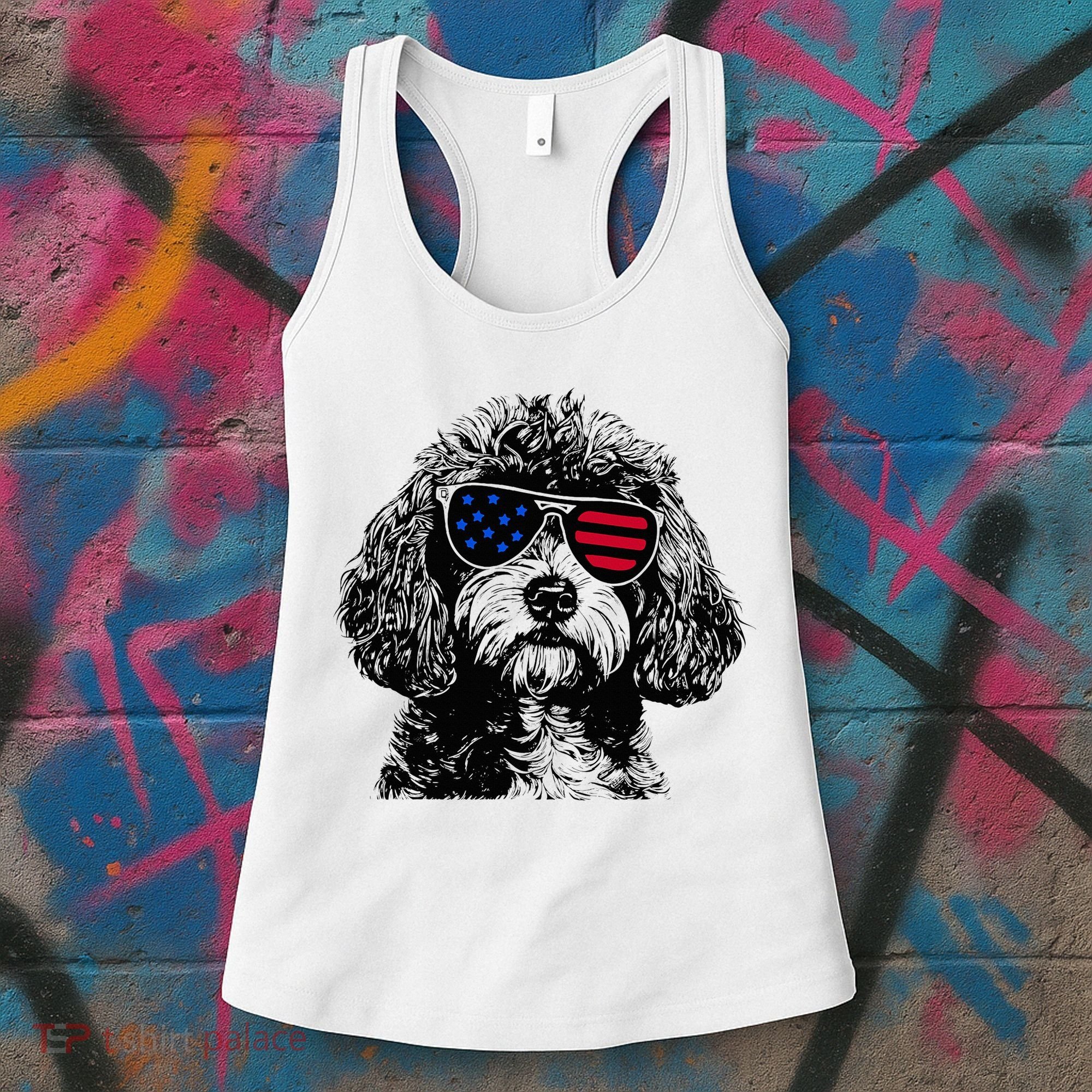 Cavapoo Dog 4th July America Usa Flag Women's Tank Top