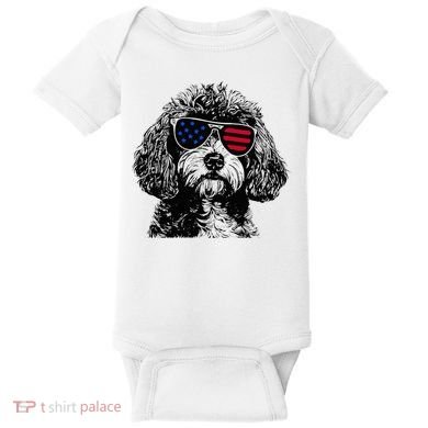 Cavapoo Dog 4th July America Usa Flag Baby Bodysuit
