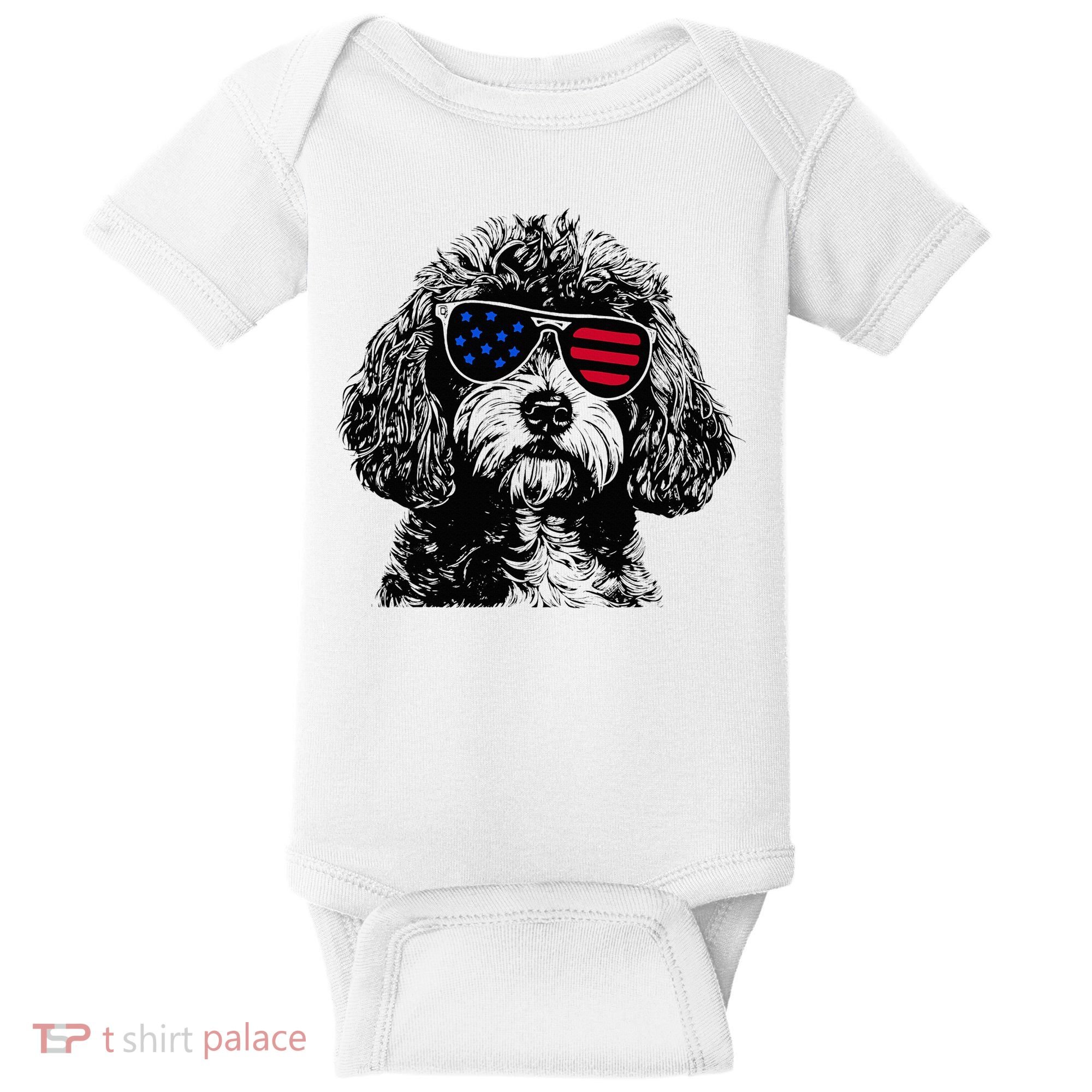 Cavapoo Dog 4th July America Usa Flag Baby Bodysuit