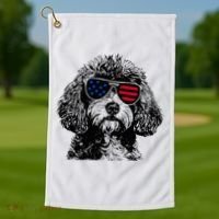 Cavapoo Dog 4th July America Usa Flag Golf Towel thumb 1