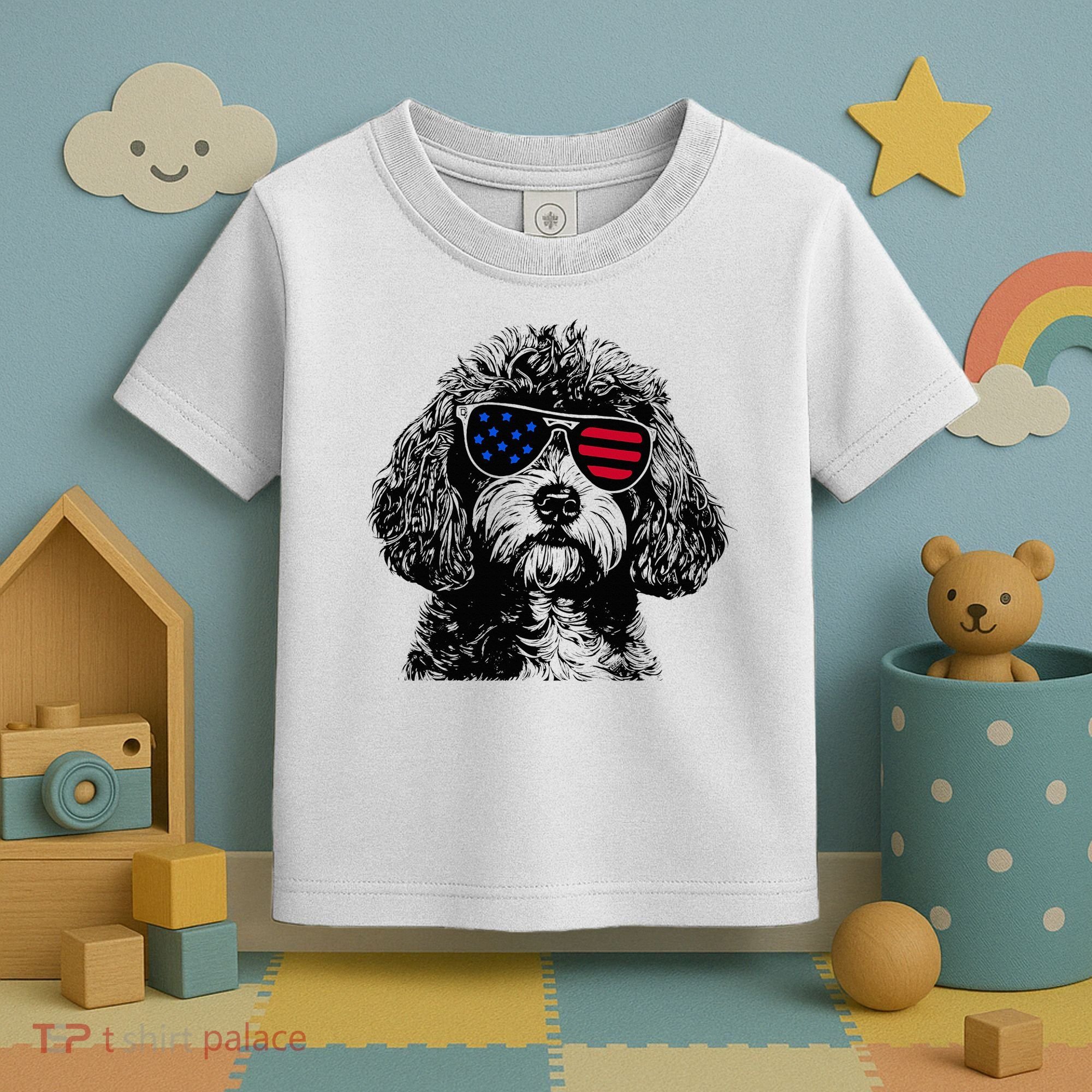 Cavapoo Dog 4th July America Usa Flag Toddler T-Shirt