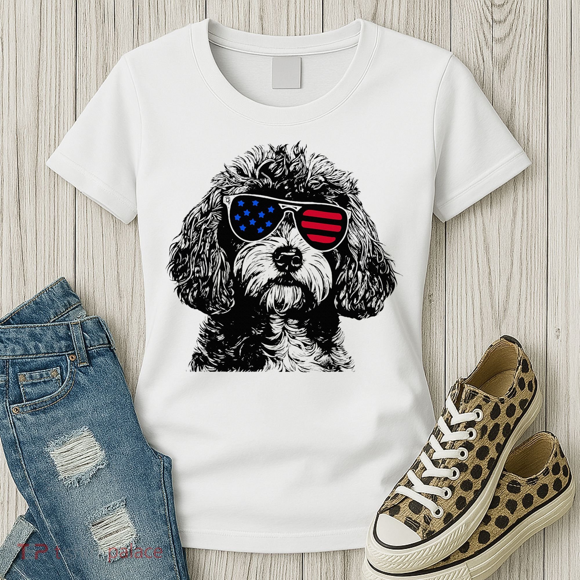Cavapoo Dog 4th July America Usa Flag Women's T-Shirt