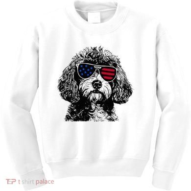 Cavapoo Dog 4th July America Usa Flag Kids Sweatshirt