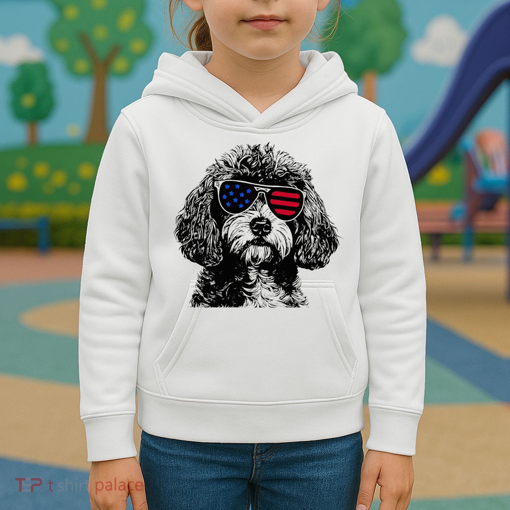 Cavapoo Dog 4th July America Usa Flag Kids Hoodie