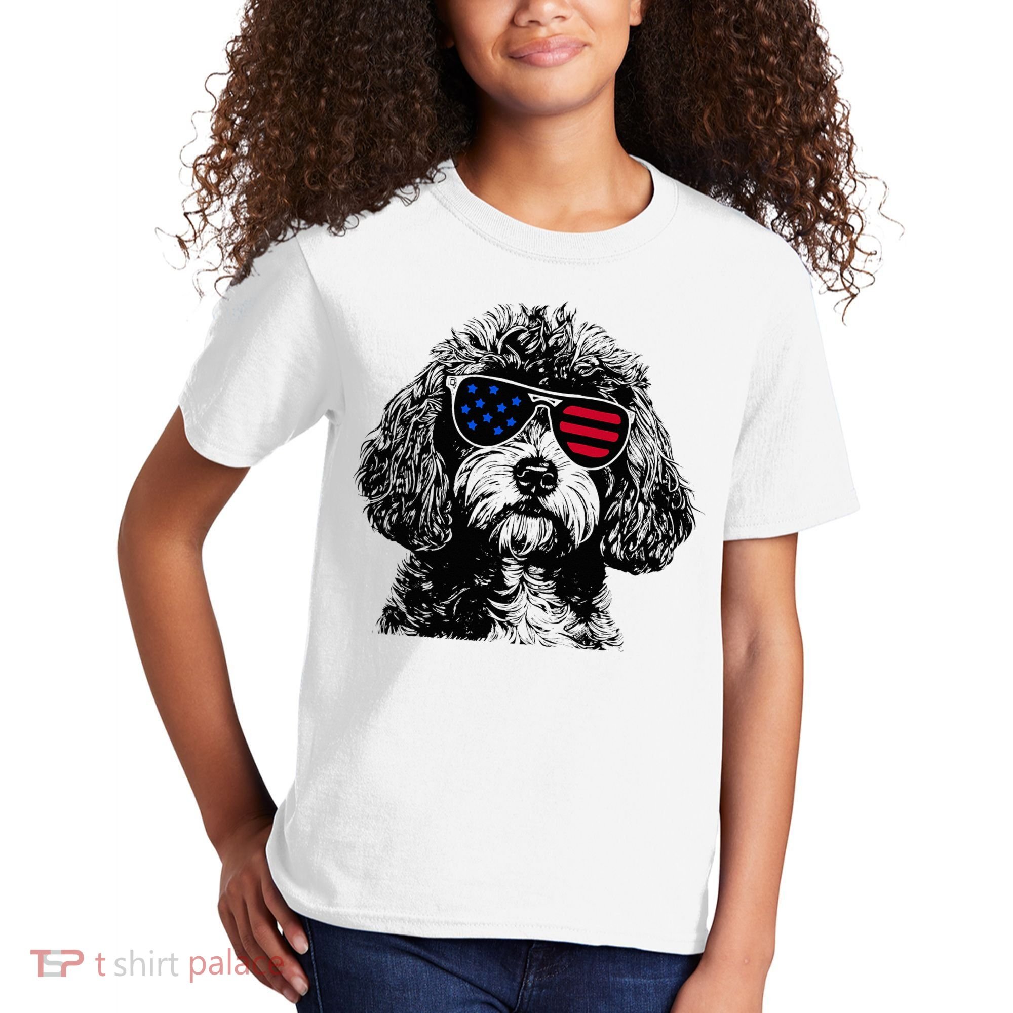 Cavapoo Dog 4th July America Usa Flag Kids T-Shirt