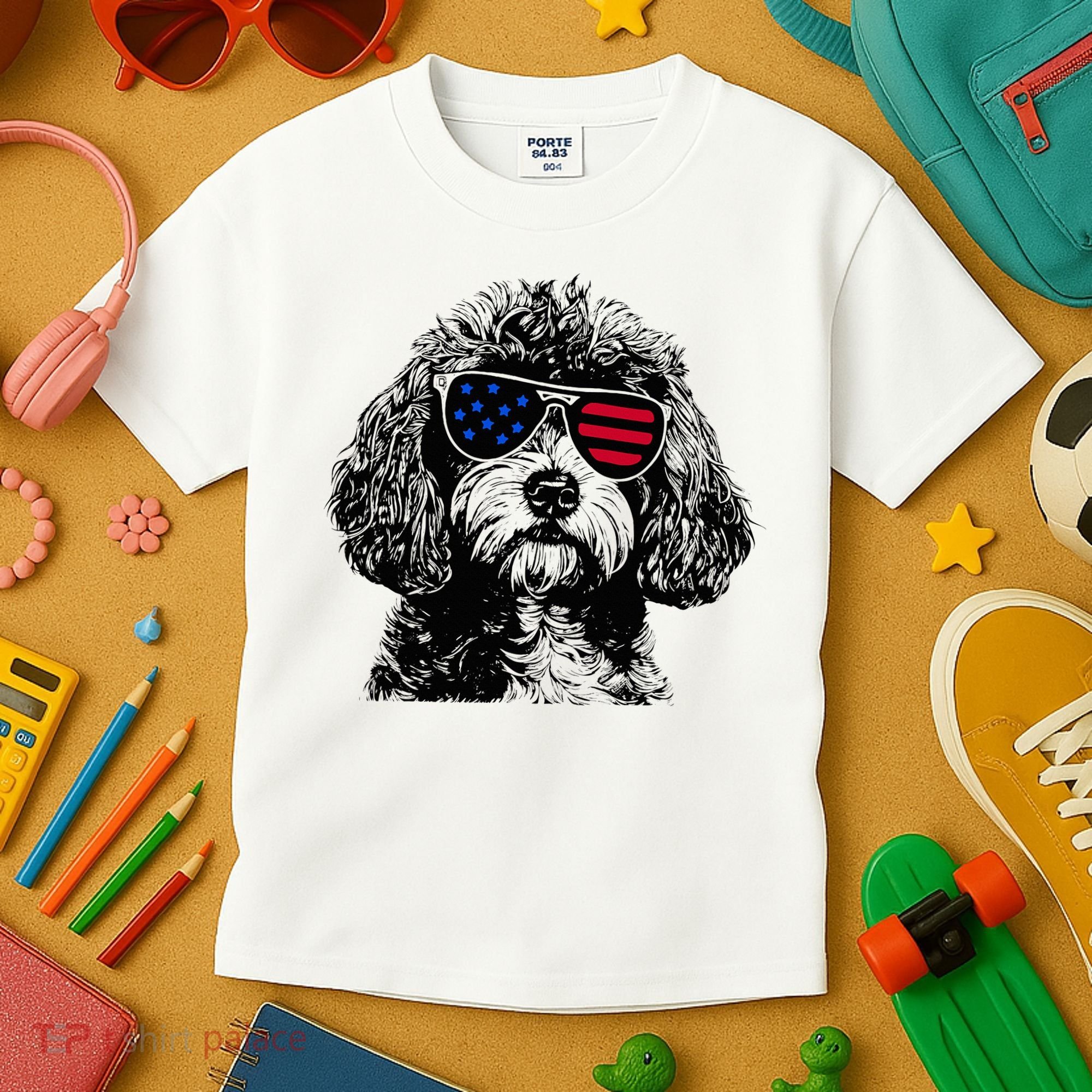 Cavapoo Dog 4th July America Usa Flag Kids T-Shirt