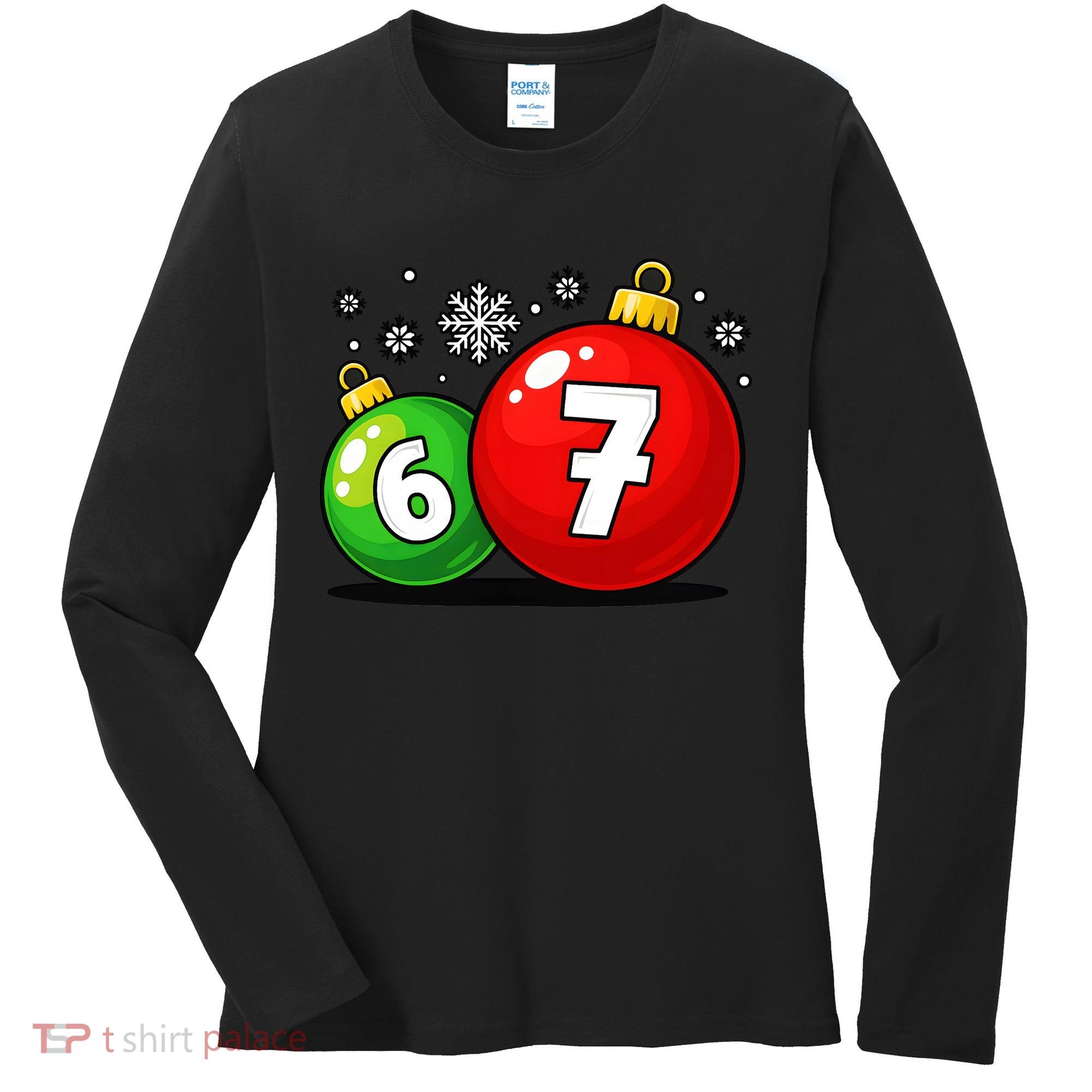 Christmas Decoration 6-7 Six Seven 67 Meme Gen Alpha Slang Women's Long Sleeve Shirt