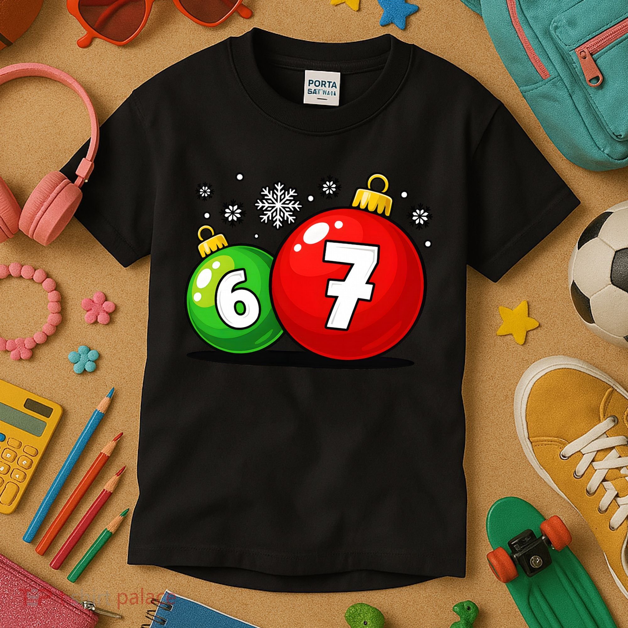 Christmas Decoration 6-7 Six Seven 67 Meme Gen Alpha Slang Kids T-Shirt