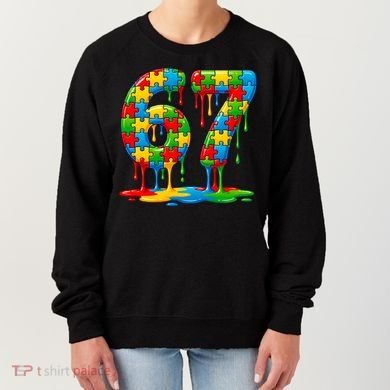 Colorful Drip 67 Puzzle Autism 6-7 Meme Women's Sweatshirt