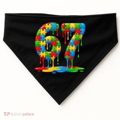 Colorful Drip 67 Puzzle Autism 6-7 Meme USA-Made Doggie Bandana