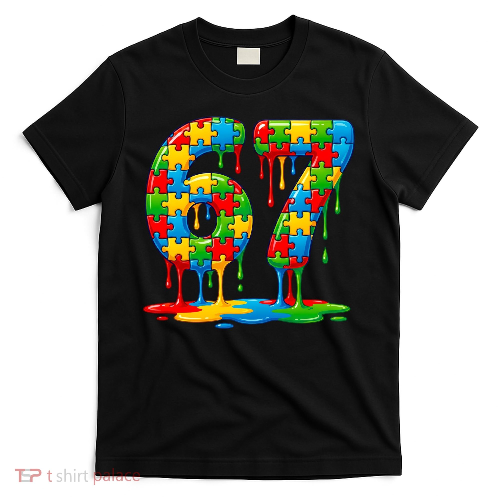Colorful Drip 67 Puzzle Autism 6-7 Meme T-Shirt