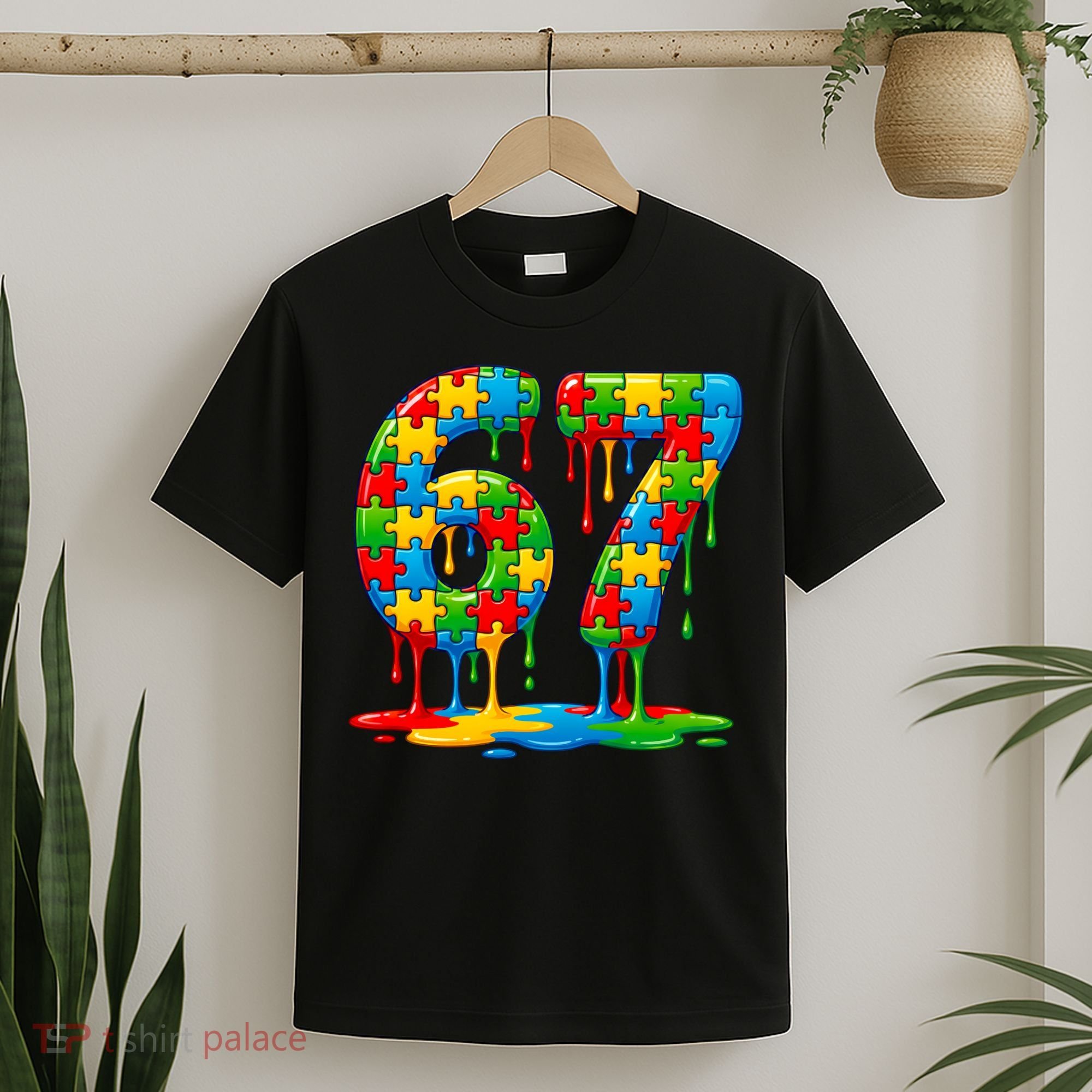 Colorful Drip 67 Puzzle Autism 6-7 Meme T-Shirt