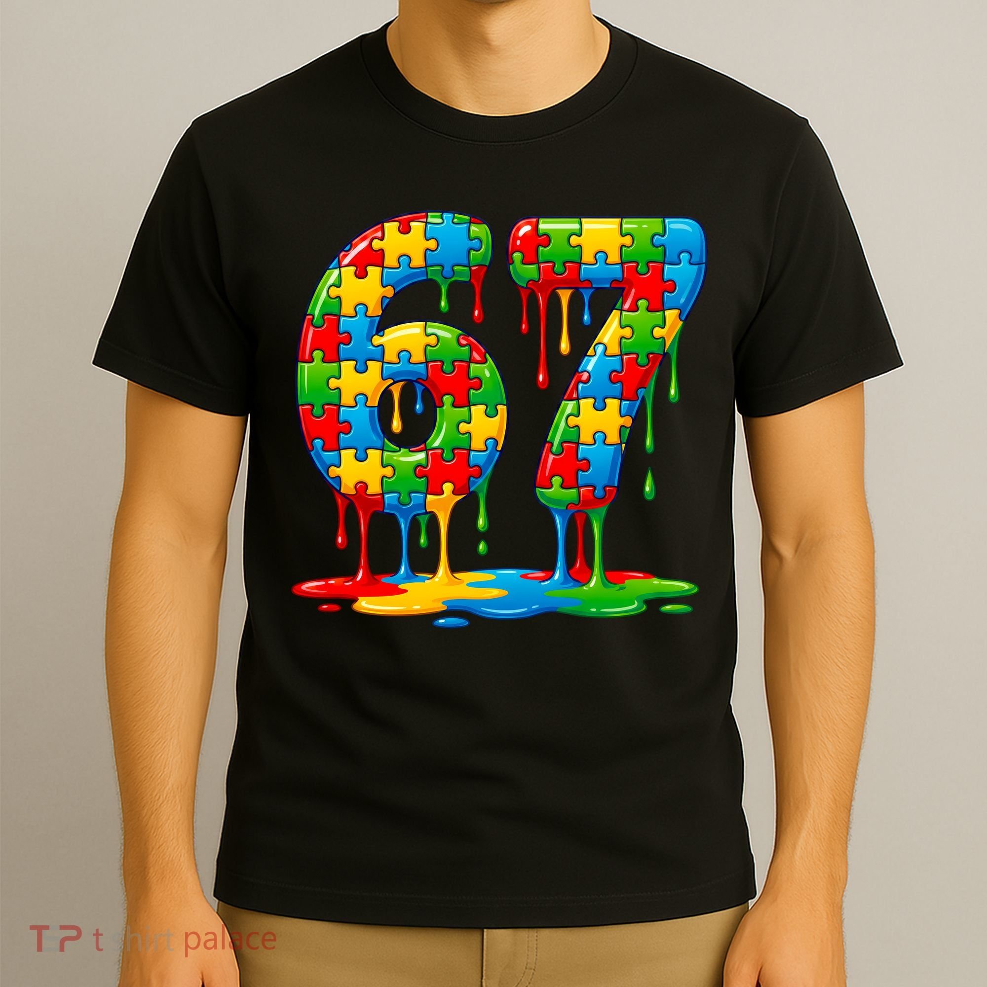 Colorful Drip 67 Puzzle Autism 6-7 Meme T-Shirt