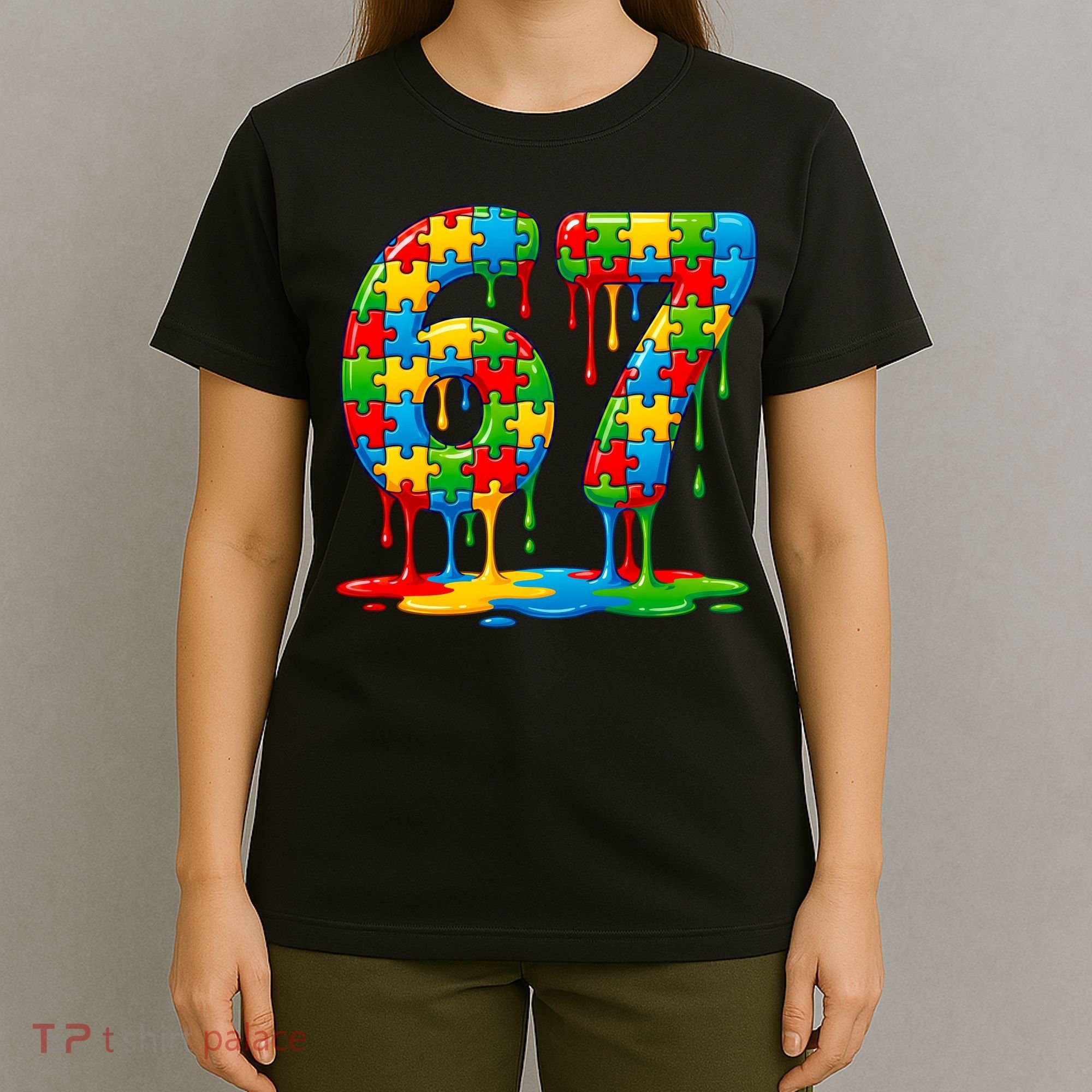 Colorful Drip 67 Puzzle Autism 6-7 Meme T-Shirt