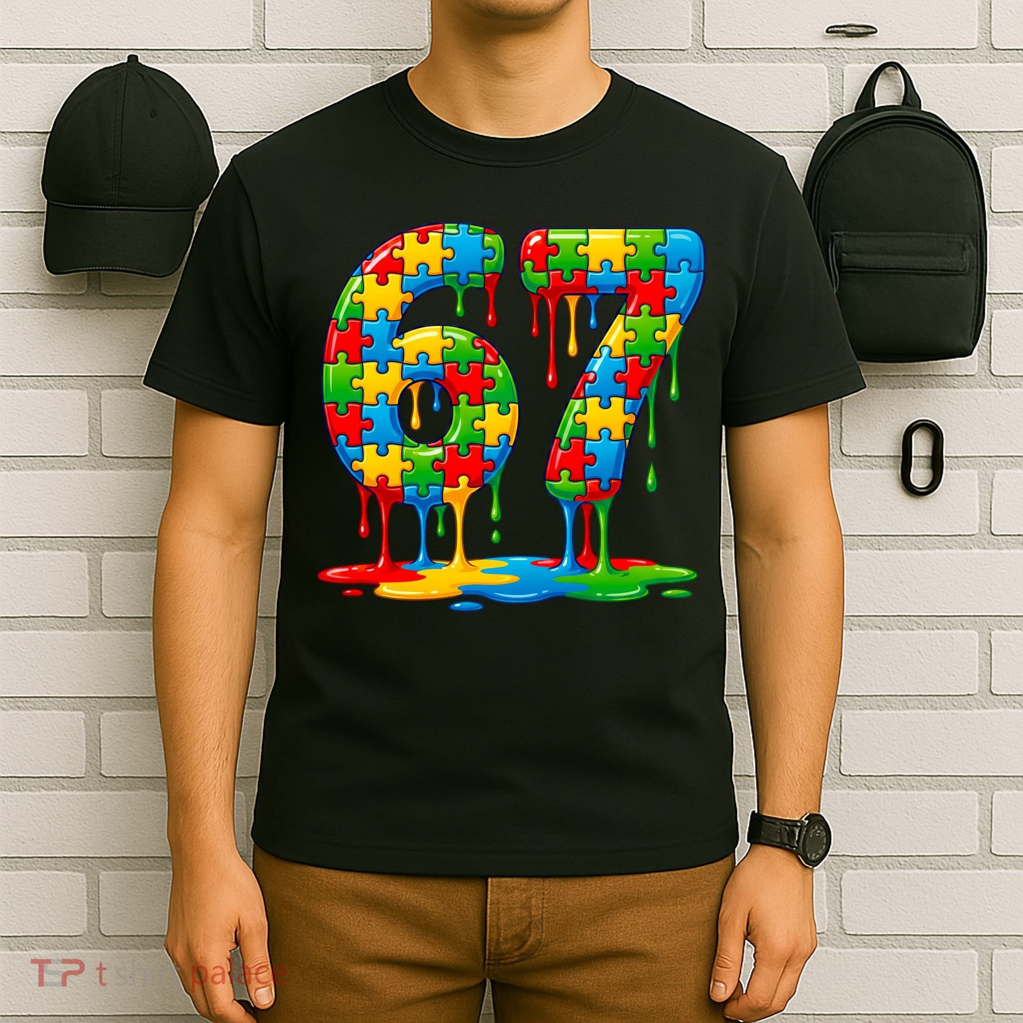 Colorful Drip 67 Puzzle Autism 6-7 Meme T-Shirt