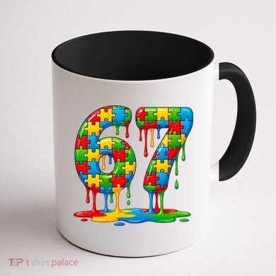 Colorful Drip 67 Puzzle Autism 6-7 Meme Coffee Mug back