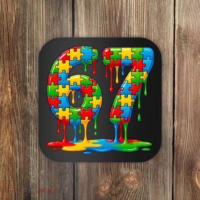 Colorful Drip 67 Puzzle Autism 6-7 Meme Coaster