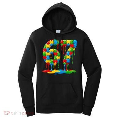 Colorful Drip 67 Puzzle Autism 6-7 Meme Women's Hoodie