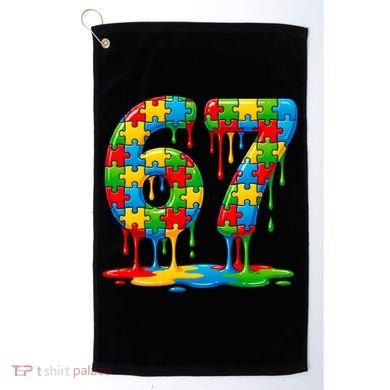Colorful Drip 67 Puzzle Autism 6-7 Meme Golf Towel