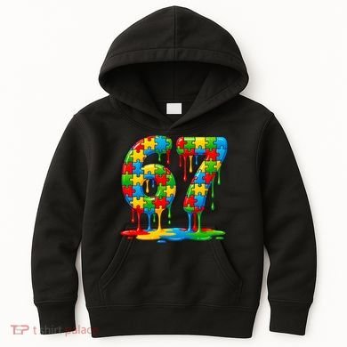 Colorful Drip 67 Puzzle Autism 6-7 Meme Kids Hoodie
