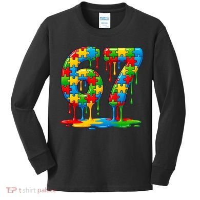 Colorful Drip 67 Puzzle Autism 6-7 Meme Kids Long Sleeve Shirt