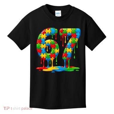Colorful Drip 67 Puzzle Autism 6-7 Meme Kids T-Shirt