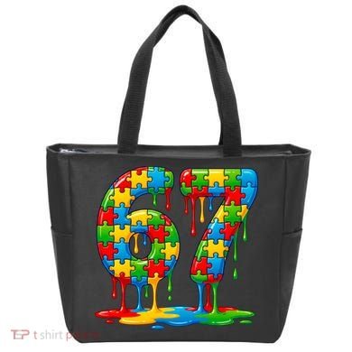 Colorful Drip 67 Puzzle Autism 6-7 Meme Tote Bag