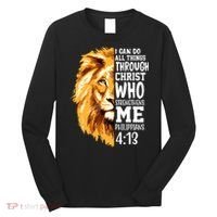 Can Do All Things Through Christ Bible Quote Lion Long Sleeve Shirt thumb 0